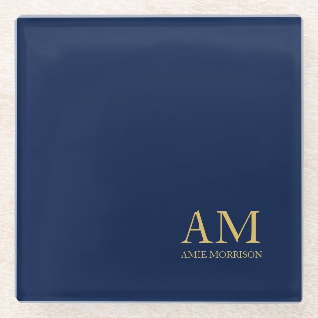 Blue Gold Colours Professional Initial Letters Nam Glass Coaster (Front)