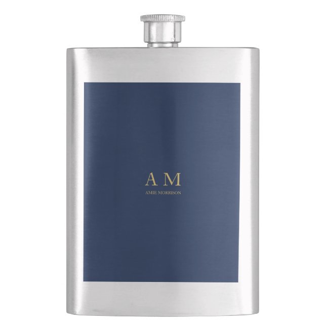 Blue Gold Colours Professional Initial Letters Nam Hip Flask (Front)