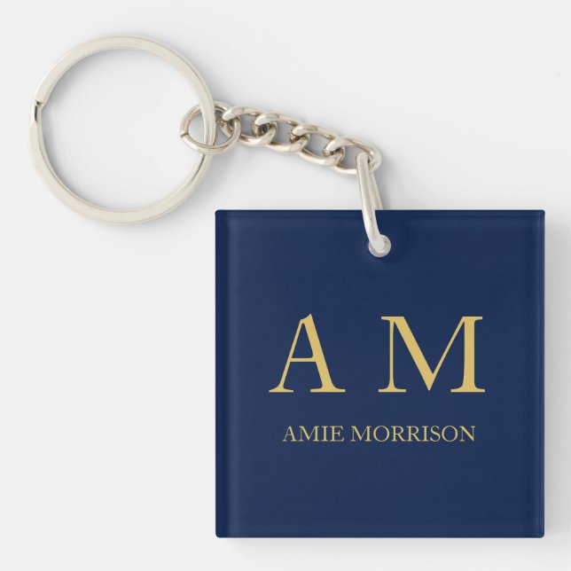 Blue Gold Colours Professional Initial Letters Nam Key Ring (Front)