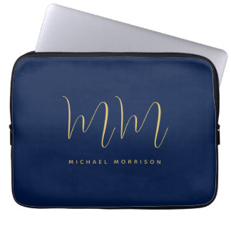 Blue Gold Colours Professional Initial Letters Nam Laptop Sleeve