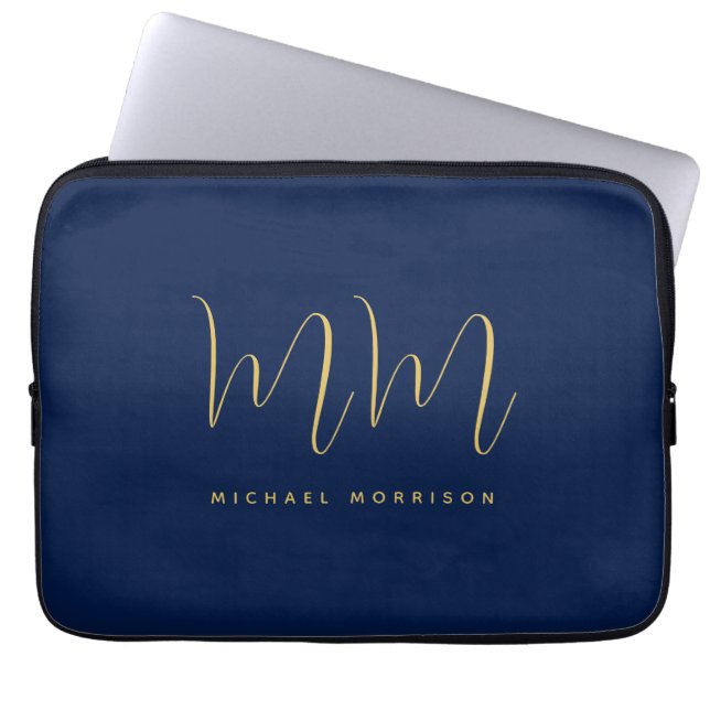 Blue Gold Colours Professional Initial Letters Nam Laptop Sleeve (Front)