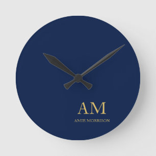 Blue Gold Colours Professional Initial Letters Nam Round Clock