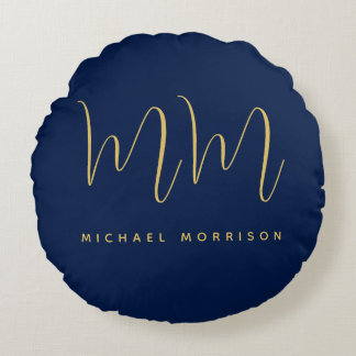 Blue Gold Colours Professional Initial Letters Nam Round Cushion