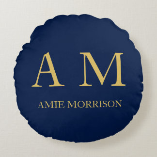 Blue Gold Colours Professional Initial Letters Nam Round Cushion