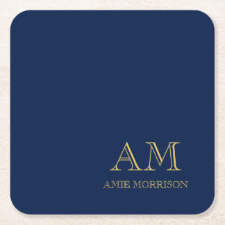 Blue Gold Colours Professional Initial Letters Nam Square Paper Coaster
