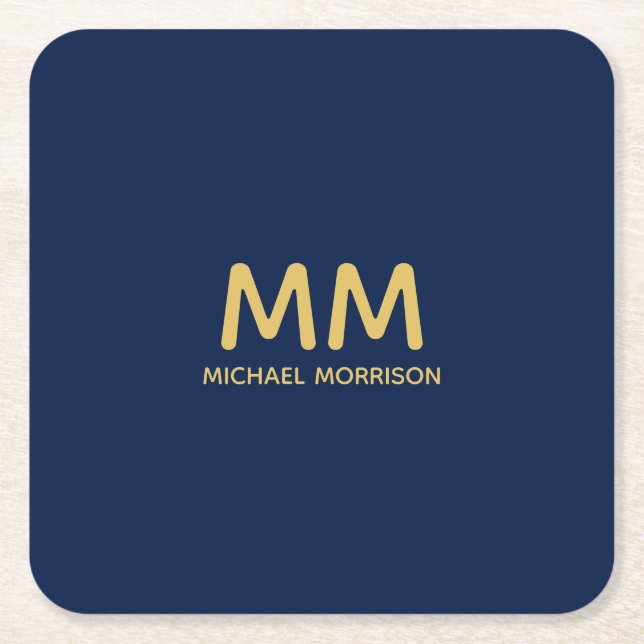 Blue Gold Colours Professional Initial Letters Nam Square Paper Coaster (Front)