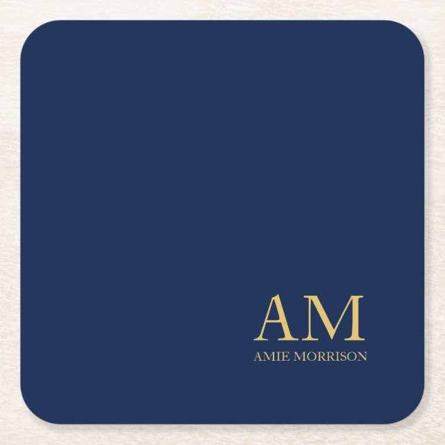 Blue Gold Colours Professional Initial Letters Nam Square Paper Coaster (Front)