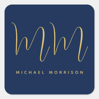 Blue Gold Colours Professional Initial Letters Nam Square Sticker