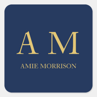 Blue Gold Colours Professional Initial Letters Nam Square Sticker