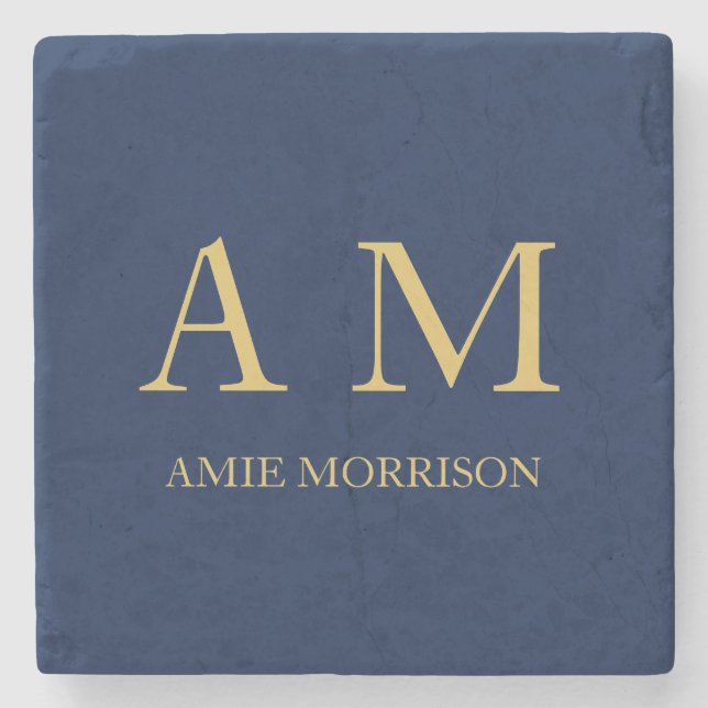 Blue Gold Colours Professional Initial Letters Nam Stone Coaster (Front)