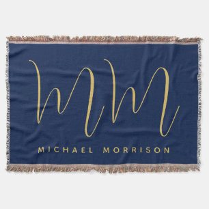 Blue Gold Colours Professional Initial Letters Nam Throw Blanket