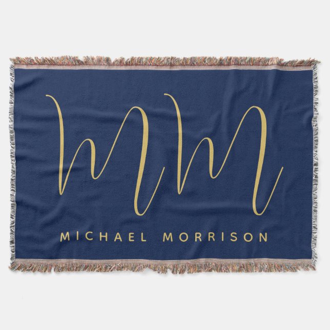 Blue Gold Colours Professional Initial Letters Nam Throw Blanket (Front)