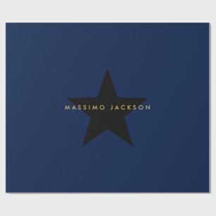 Blue Gold Colours Professional Trendy Black Star Wrapping Paper