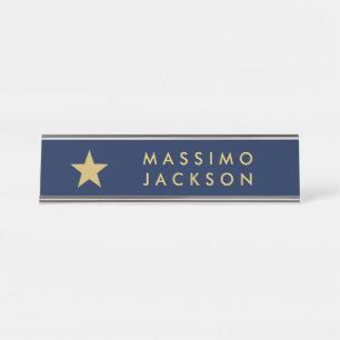 Blue Gold Colours Professional Trendy Gold Star Desk Name Plate