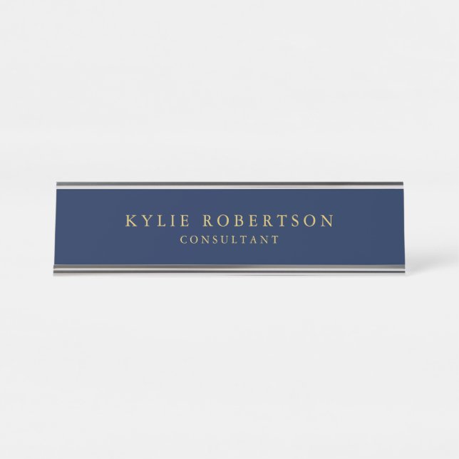 Blue Gold Colours Professional Trendy Modern Plain Desk Name Plate (Front)