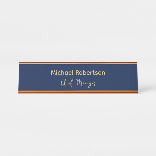 Blue Gold Colours Professional Trendy Modern Plain Desk Name Plate (Front)