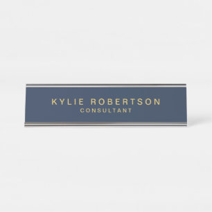 Blue Gold Colours Professional Trendy Modern Plain Desk Name Plate