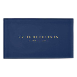 Blue Gold Colours Professional Trendy Modern Plain Name Tag
