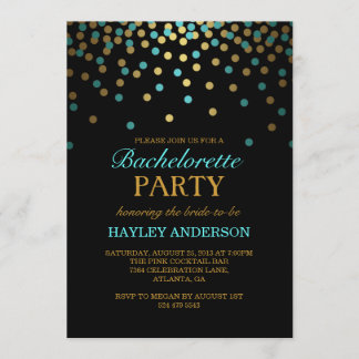 Blue & Gold Confetti Bachelorette Invitation