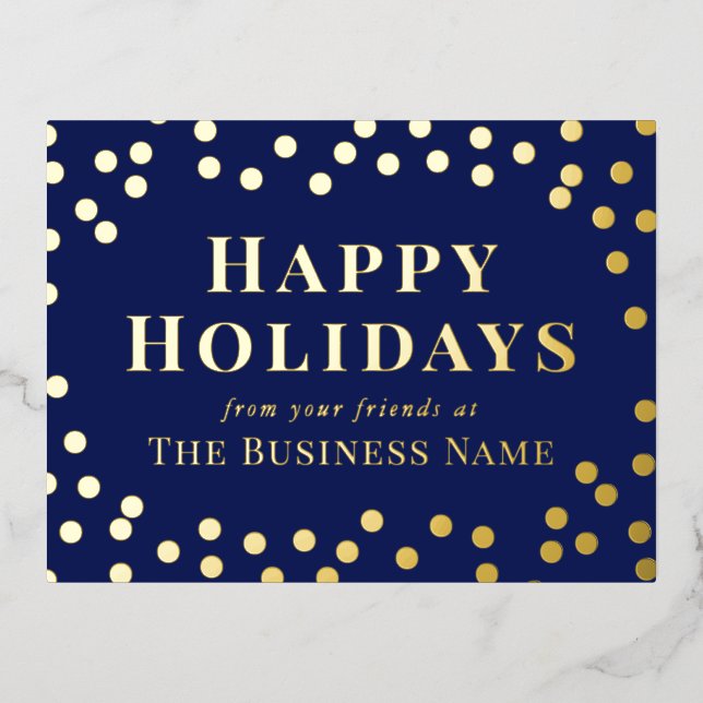 Blue Gold Confetti Business Happy Holidays Foil Holiday Postcard (Front)
