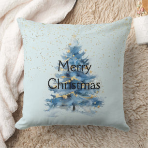 Blue Gold Confetti Christmas Tree Cushion