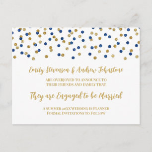 Blue Gold Confetti Engagement Announcement