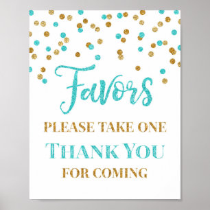 Blue Gold Confetti Favors Baby Shower Sign