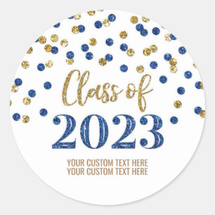Blue Gold Confetti Graduation 2023 Classic Round Sticker