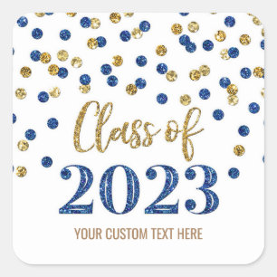 Blue Gold Confetti Graduation 2023 Square Sticker