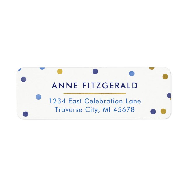 Blue & Gold Confetti Return Address Labels (Front)