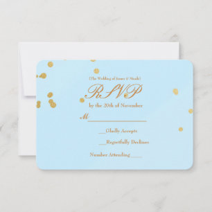 Blue & Gold Confetti RSVP card invitation