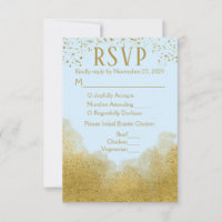 Blue Gold Confetti RSVP Wedding Response Meal Menu