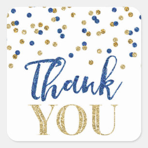 Blue Gold Confetti Thank You Favour Sticker
