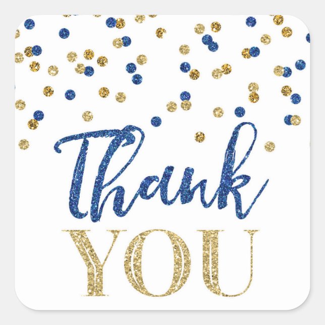Blue Gold Confetti Thank You Favour Sticker (Front)