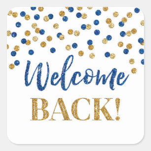 Blue Gold Confetti Welcome Back Square Sticker
