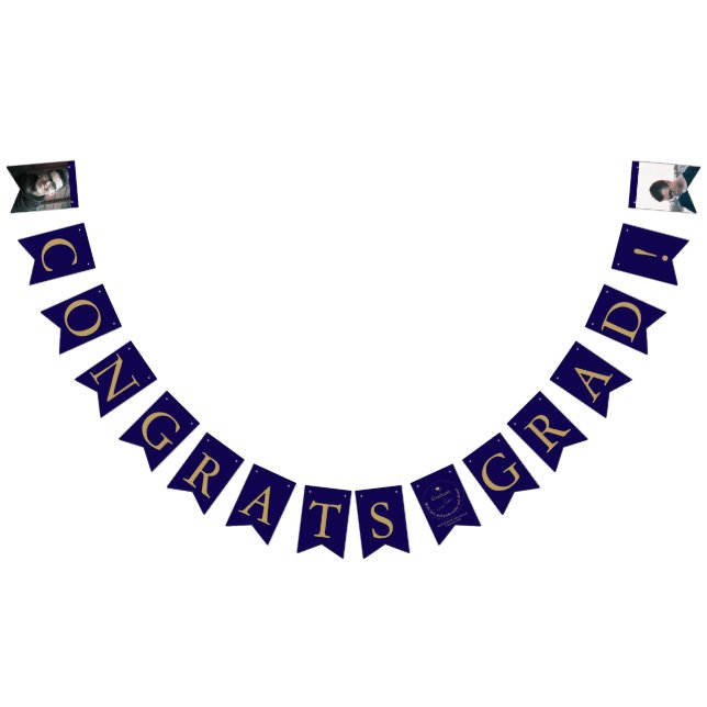 Blue Gold Congrats Grad Graduate Photo Graduation Bunting (All)