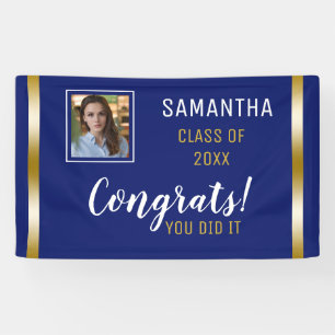Blue Gold Congrats Graduate Photo Graduation Banner
