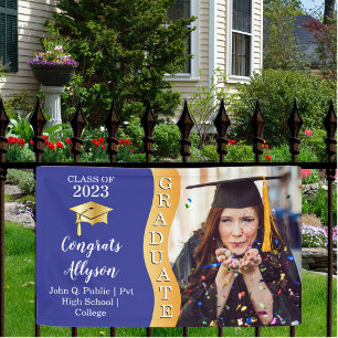 Blue Gold Congrats Graduate Wave Photo Banner
