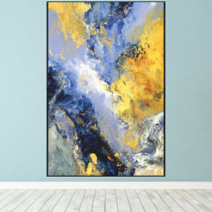 Blue & Gold Cosmic Flow Abstract Wall Art