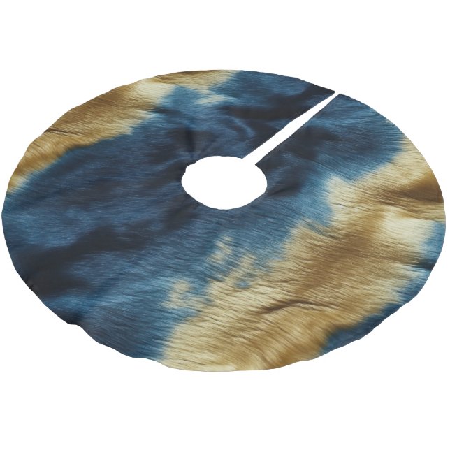 Blue Gold Cowhide Brushed Polyester Tree Skirt (Angled)