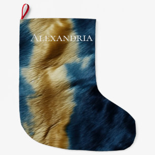 Blue Gold Cowhide Large Christmas Stocking