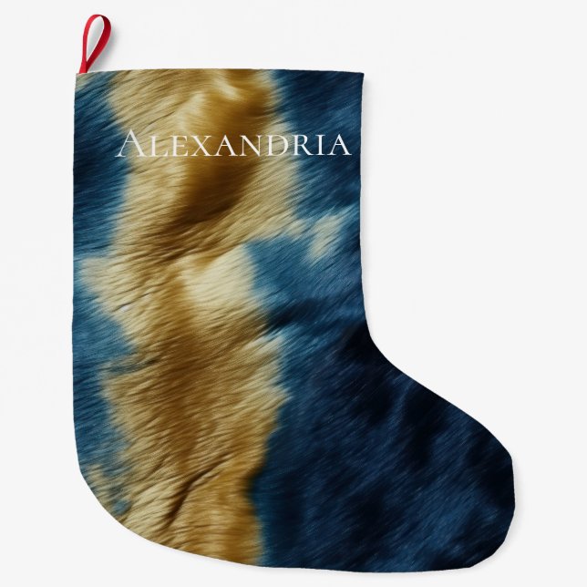 Blue Gold Cowhide Large Christmas Stocking (Front)