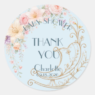 Blue Gold Cradle Baby Shower Thank You Favor Stick Classic Round Sticker