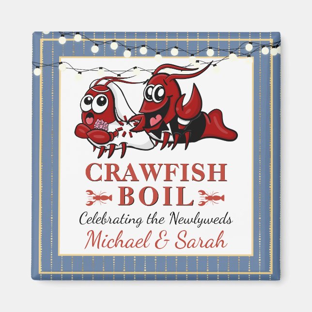 Blue Gold Crawfish Boil Newlywed or Engagement Magnet (Front)