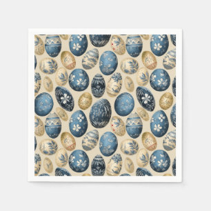 Blue, Gold & Cream Vintage Egg Pattern Napkin