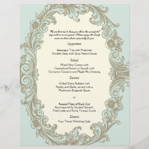 Blue Gold Cream Vintage Frame Wedding Menu