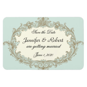 Blue Gold Cream Vintage Wedding Save the Date Magnet