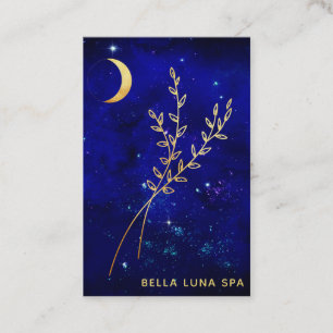 *~*  Blue Gold Crescent Moon  Branch Leaves Business Card