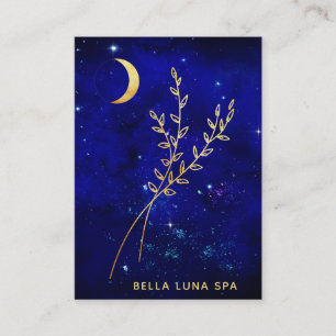 *~*  Blue Gold Crescent Moon  Branches Leaves Business Card