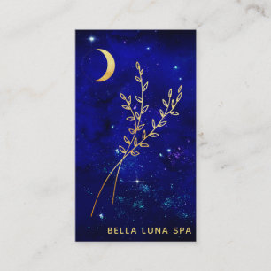 *~*  Blue Gold Crescent Moon  Foliage Leaves Business Card